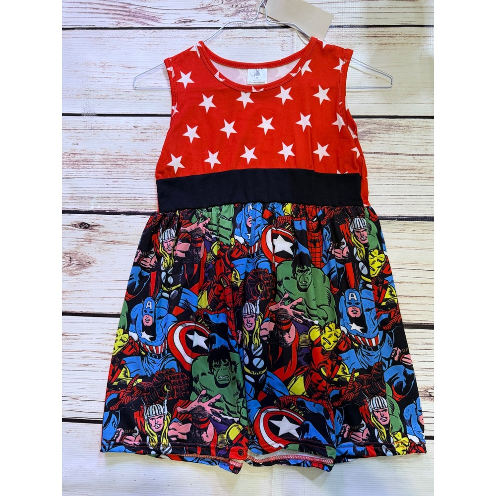 Marvel Avengers Girls Dress Stars Superhero Comic Print Red Blue Size 10-12T NEW